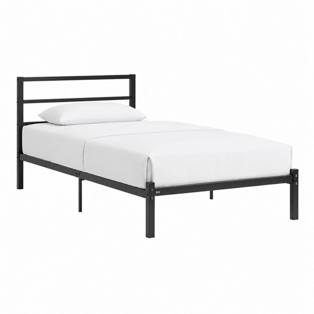 Cadre de lit simple rectangulaire noir en acier 90 x 190 cm