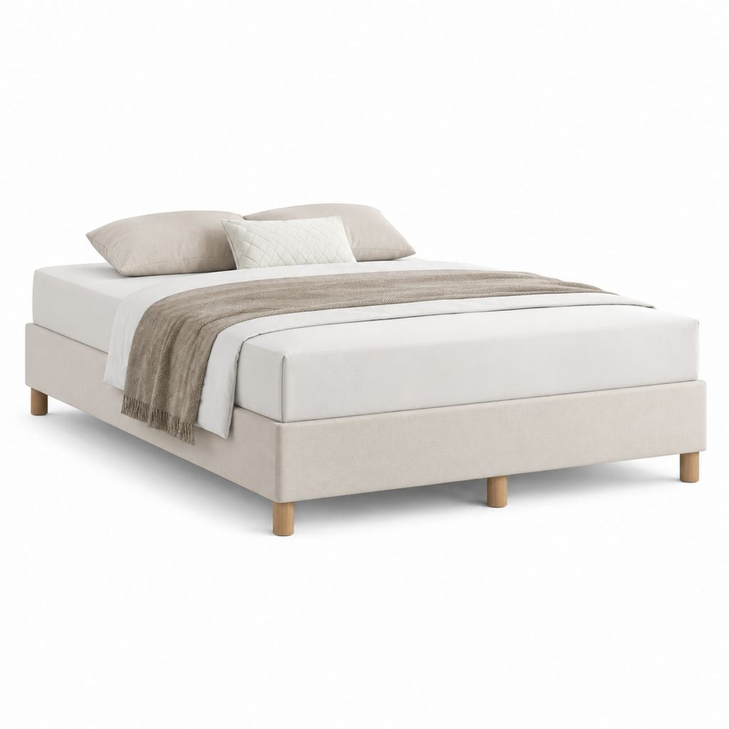 Lit double capitonné beige en polyester 160 x 200 cm avec sommier à lattes