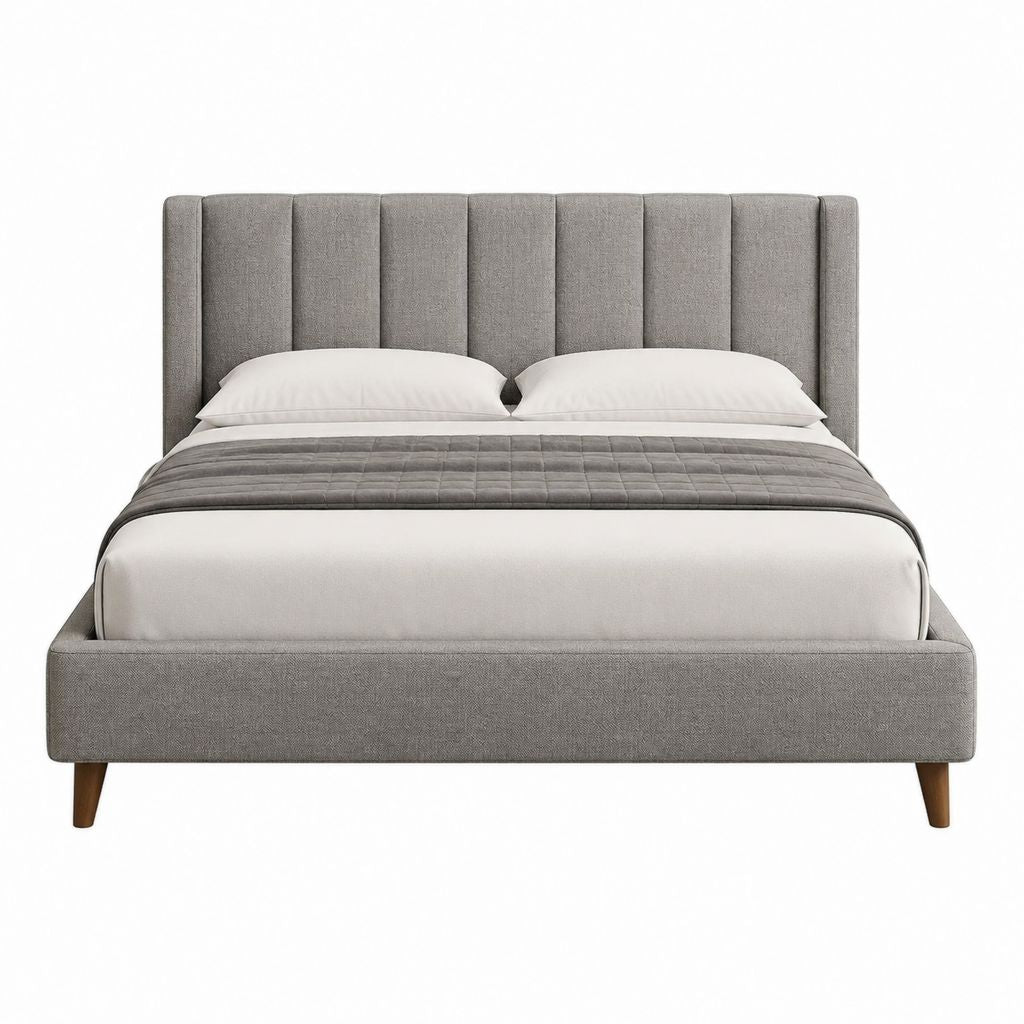 Lit double avec cadre gris en polyester 160 x 200 cm