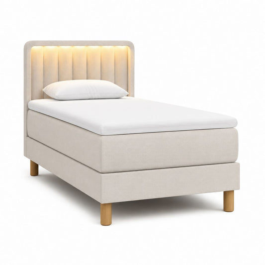 Lit une place avec cadre beige en polyester rectangulaire 90 x 200 cm