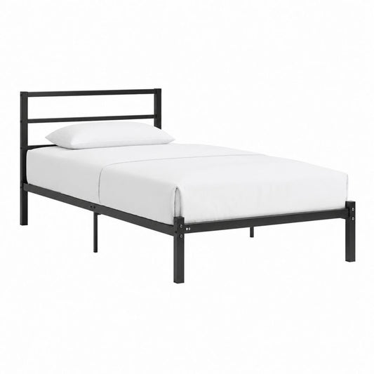 Cadre de lit simple rectangulaire noir en acier 90 x 190 cm