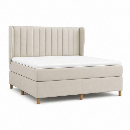 Lit continental 160 x 200 cm beige en polyester rectangulaire avec tête de lit capitonnée