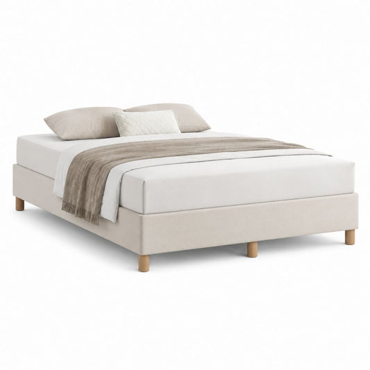 Lit double capitonné beige en polyester 160 x 200 cm avec sommier à lattes