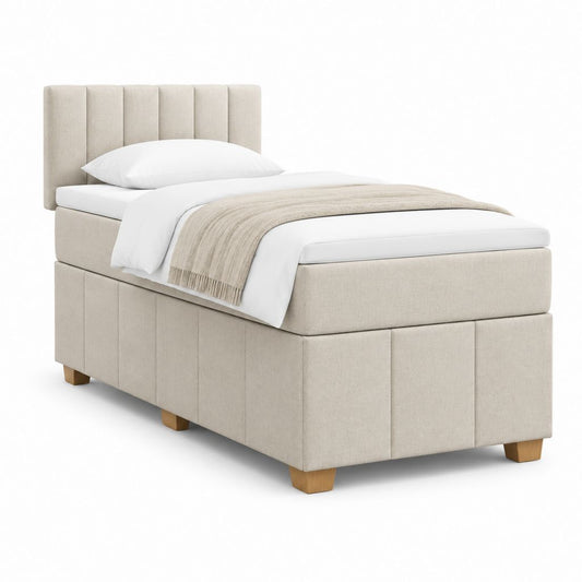Lit coffre 90 x 200 cm beige en polyester avec tête de lit capitonnée