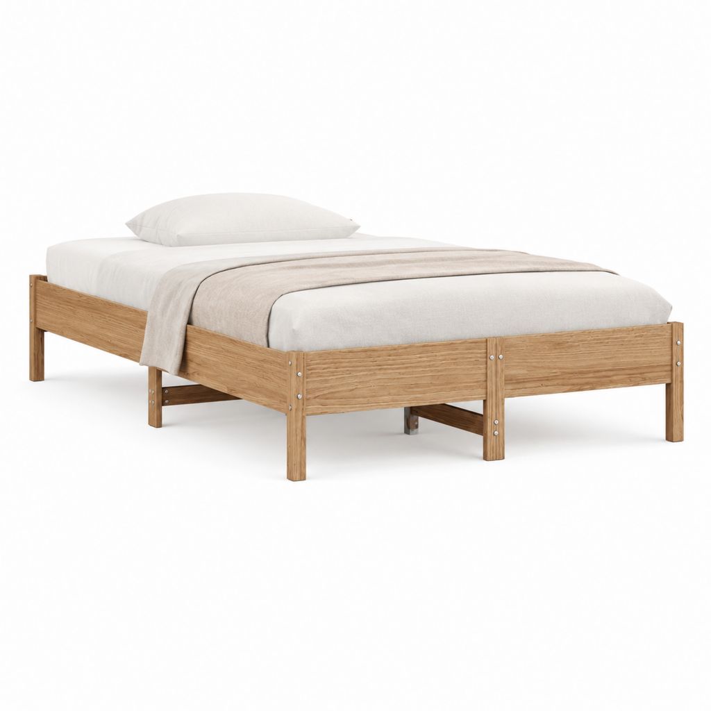 Cadre de lit double sans tête de lit chêne massif naturel 140 x 190 cm