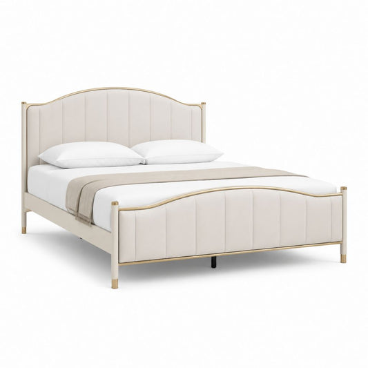 Lit double capitonné beige en polyester avec cadre 160 x 200 cm