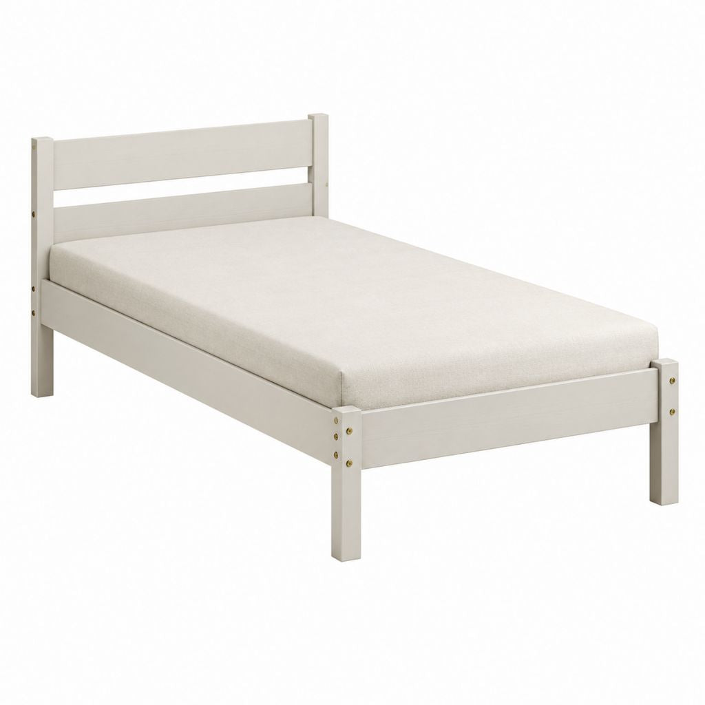 Lit simple rectangulaire avec matelas blanc en pin massif 90 x 190 cm