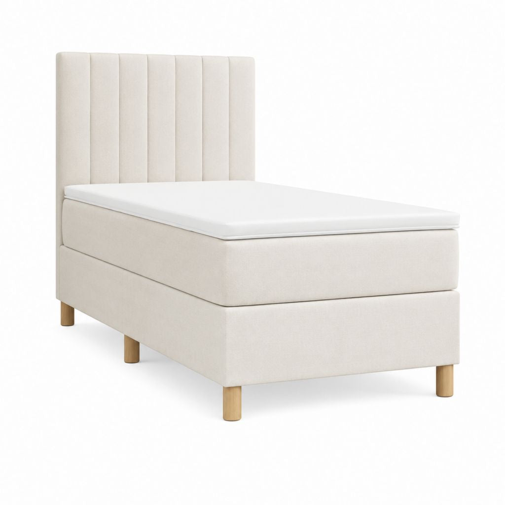 Lit simple tapissé beige avec sommier et matelas 90 x 200 cm