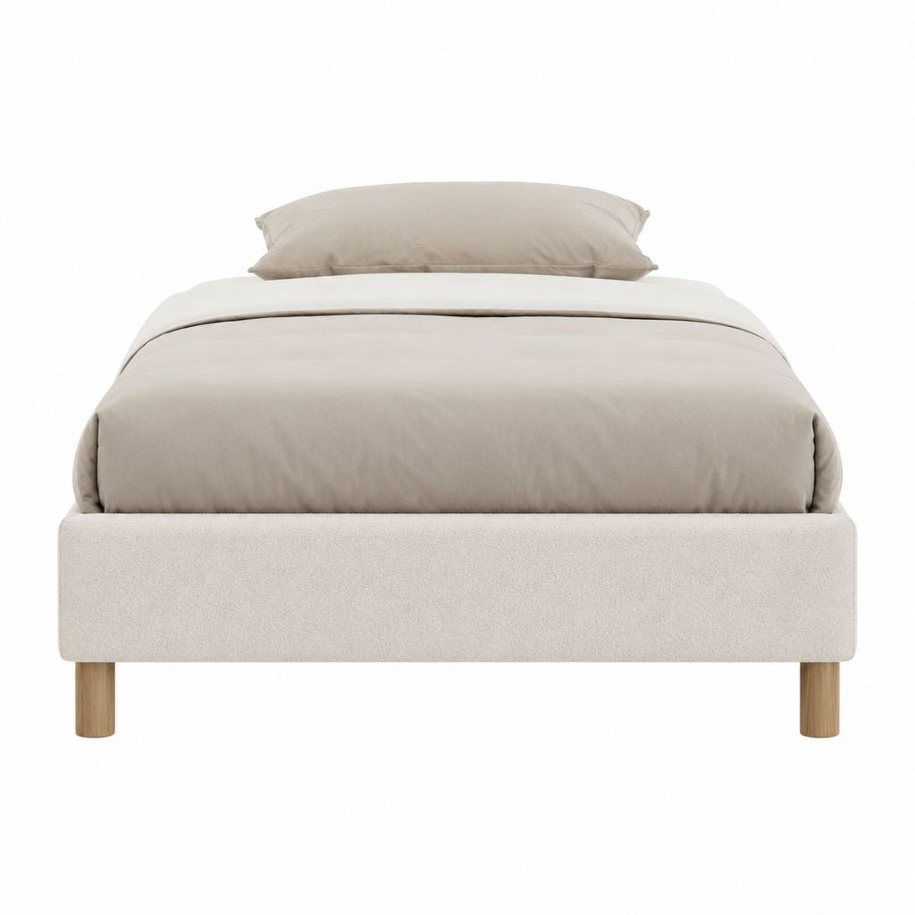 Lit double 160 x 200 cm beige en polyester bouclette avec pieds en bois massif