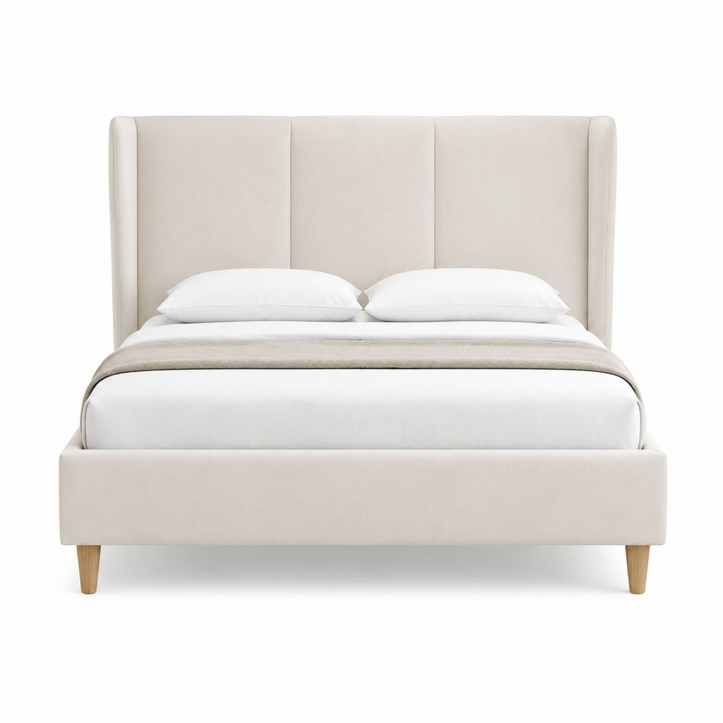 Lit double avec cadre beige en polyester 160 x 200 cm