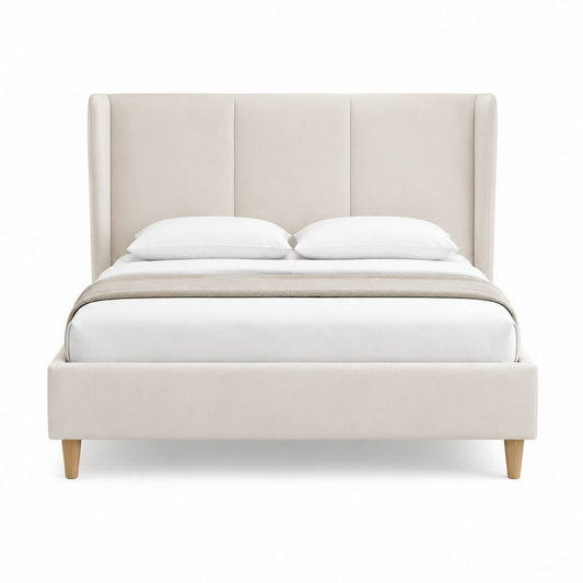 Lit double avec cadre beige en polyester 160 x 200 cm