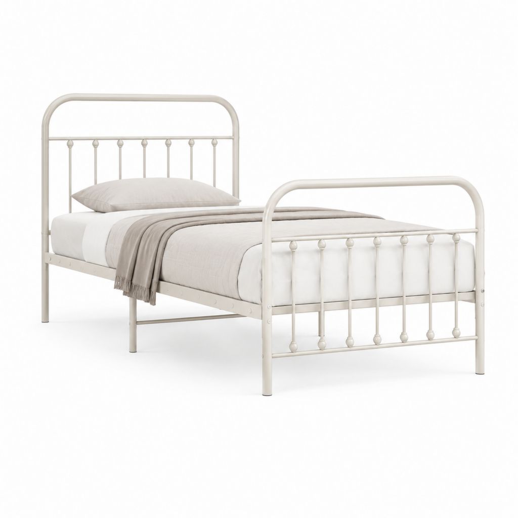 Lit simple en acier blanc avec cadre 90 x 190 cm 200 x 97 x 114 cm