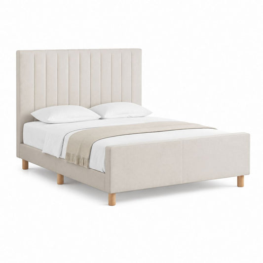 Lit double avec cadre beige en polyester 160 x 200 cm
